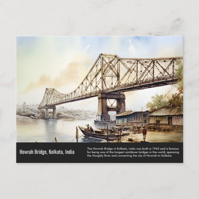 Carte Postale Peinture aquarelle du pont Kolkata Howrah. (Devant)