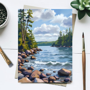 Carte Postale Peinture aquarelle du rivage du lac Tahoe tranquil