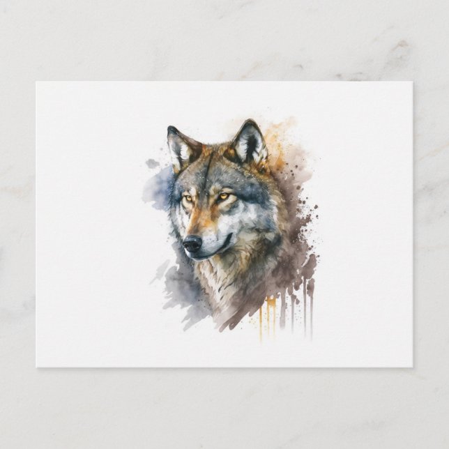 Carte Postale Peinture aquarelle Wolf (Devant)