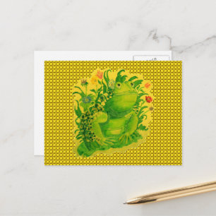 Carte Postale Peinture artisanale de grenouille verte