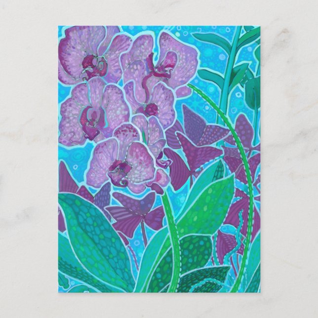 Carte Postale Peinture artistique florale d'orchidées de jardin  (Devant)