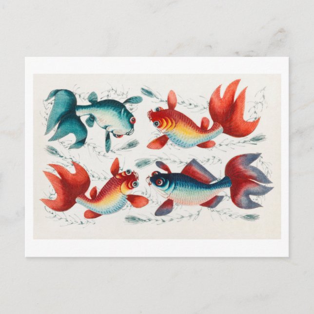 Carte Postale Peinture chinoise antique de poisson rouge (Devant)