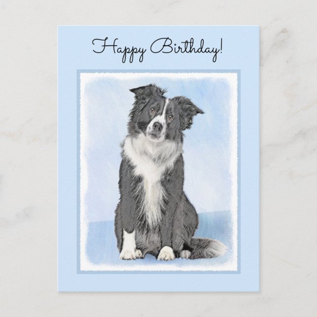Carte Postale Peinture Collie Bordure - Joli art original chien (Devant)