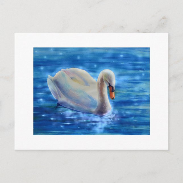 Carte Postale Peinture d'aquarelle blanche pour cygne (Devant)