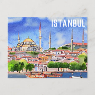 Carte Postale Peinture d'aquarelle de la mosquée Istanbul Turqui