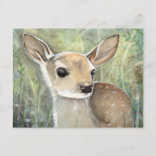 Carte Postale Peinture d'aquarelle faunique de cerf de bébé