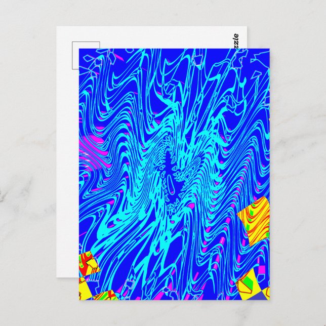 Carte Postale Peinture d'art Abstrait bleu moderne (Devant / Derrière)