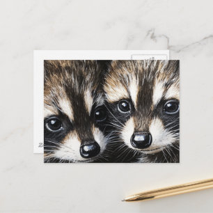 Carte Postale Peinture de bébés ratons laveurs mignons adorables