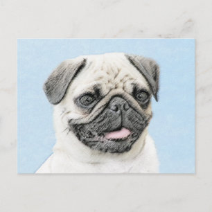Carte Postale Peinture de carlin - Joli art original de chien