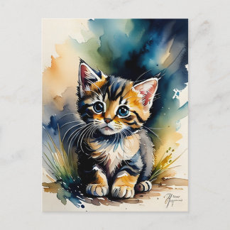 Carte Postale Peinture de chaton adorable