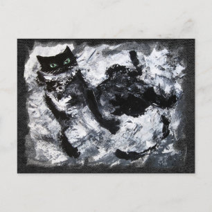 Carte Postale Peinture de chats noir et blanc
