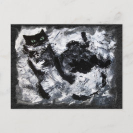 Carte Postale Peinture de chats noir et blanc