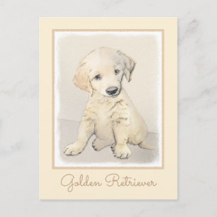 Carte Postale Peinture de chiot d'or Retriever - Art de chien or