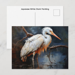 Carte Postale Peinture de cigogne blanche japonaise 