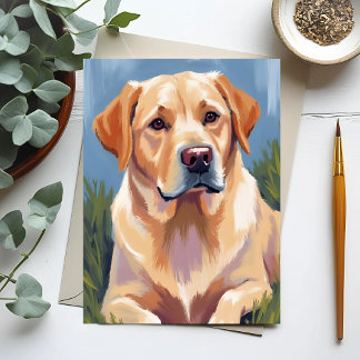 Carte Postale Peinture de compagnie de chien labrador jaune