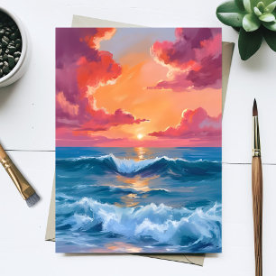 Carte Postale Peinture de coucher de soleil océanique à l'aquare