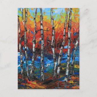 Carte Postale Peinture de couteau de palette de bouleau