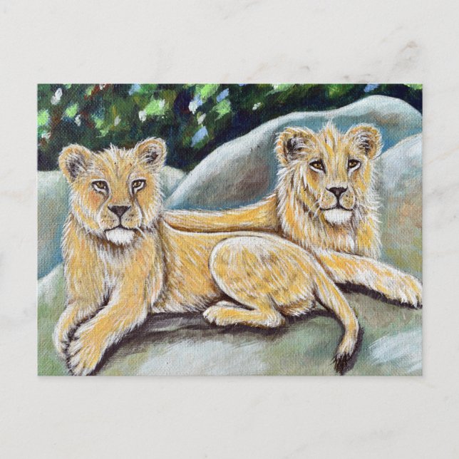 Carte Postale Peinture de deux lions royaux (Devant)