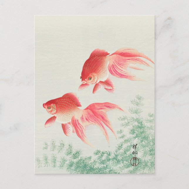 Carte Postale Peinture de deux voiles de poisson d'or par Ohara  (Devant)