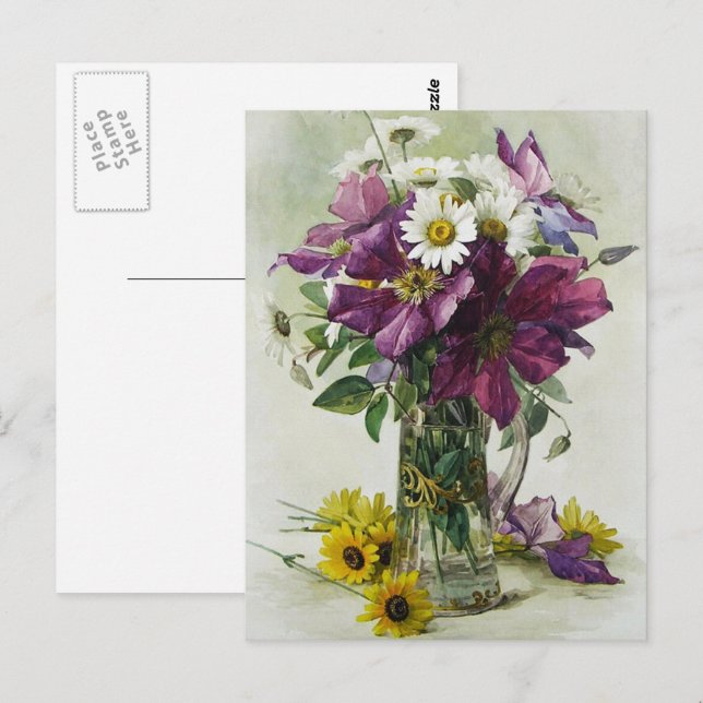 Carte Postale Peinture de fleurs par Paul de Longpré Fête des mè (Devant / Derrière)