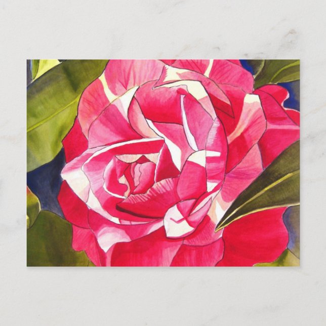 Carte Postale Peinture de fleurs rose Camellia (Devant)