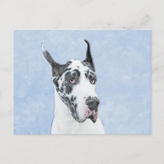 Carte Postale Peinture de Great Dane (Arlequin) - Art original d (Devant)