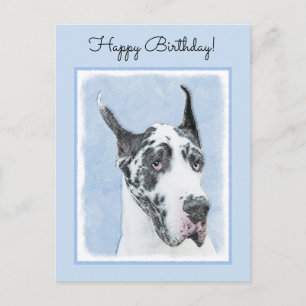 Carte Postale Peinture de Great Dane (Arlequin) - Art original d