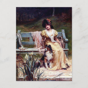 Carte Postale Peinture de la dame et de deux chiens de compagnie