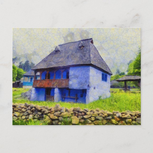 Carte Postale Peinture de la maison bleue (Devant)