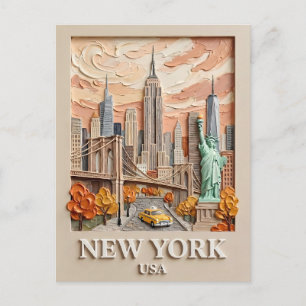 Carte Postale Peinture de la skyline texturée 3D vintage de la v