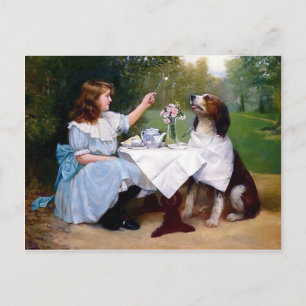 Carte Postale Peinture de la table victorienne Girl and Pet Dog