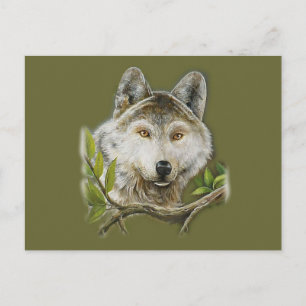 Carte Postale Peinture de loup avec un visage juste