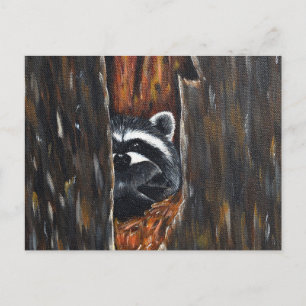Carte Postale Peinture de Maman et Bébé Raton Laveur