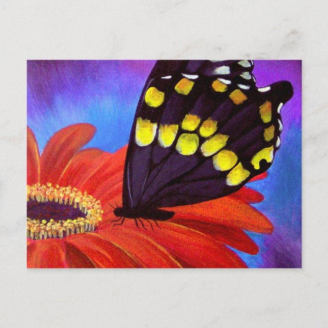 Carte Postale Peinture de marguerite à papillon noir - Multi (Devant)