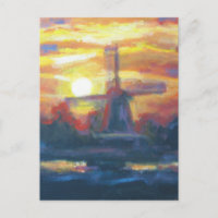 Peinture de moulin à vent coucher