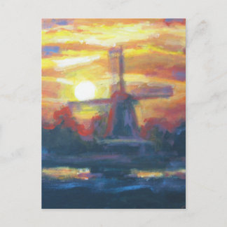 Carte Postale Peinture de moulin à vent coucher