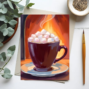 Carte Postale Peinture de mug de chocolat chaud aux guimauves