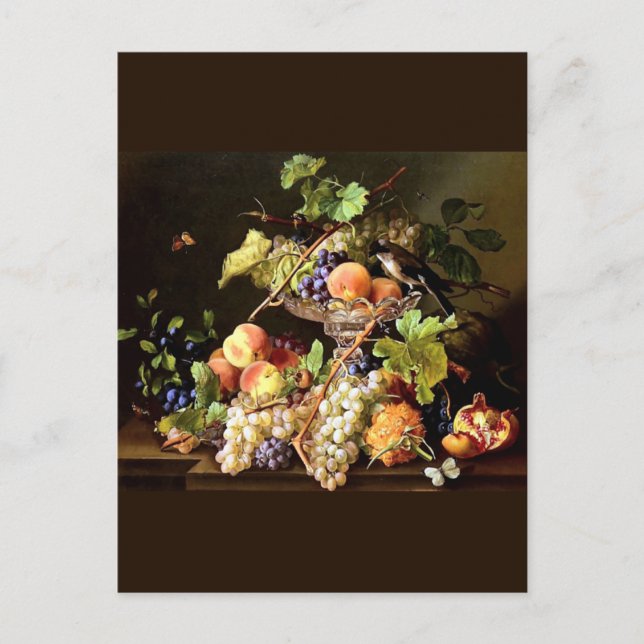 Carte Postale Peinture de nature morte de raisins oiseau (Devant)
