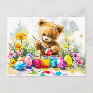 Carte Postale Peinture de œufs de Pâques par des ours en peluche