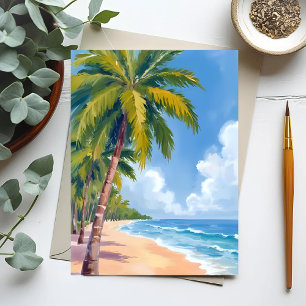 Carte Postale Peinture de palmiers de plage de Maui