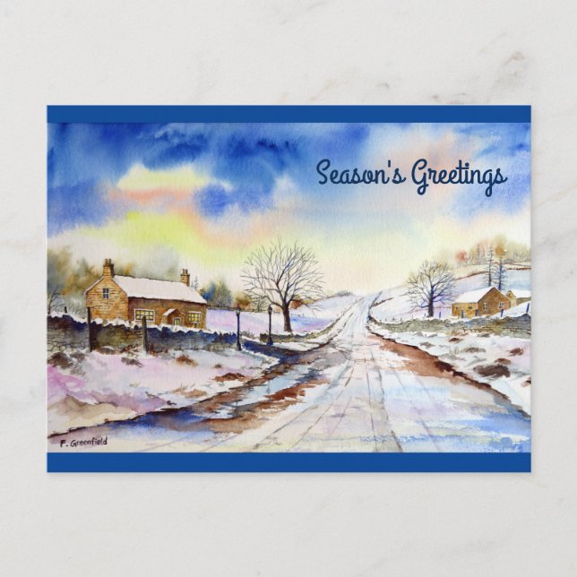 Carte Postale Peinture de paysage à l'aquarelle de l'allée hiver (Devant)