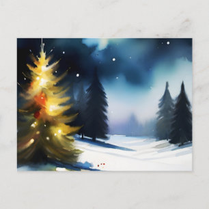 Carte Postale Peinture de paysage hivernal des arbres de neige