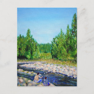 Carte Postale Peinture de pêche du père et du fils