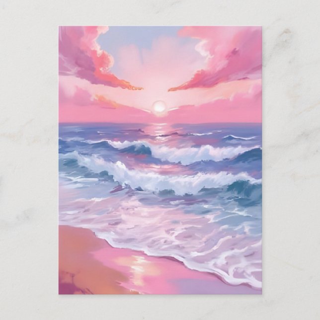 Carte Postale Peinture de plage rose Ocean Shore (Devant)