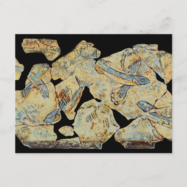 Carte Postale peinture de poisson grecque antique fresque art mu (Devant)