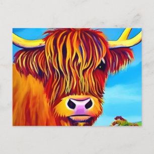 Carte Postale Peinture de portrait de vache Highland