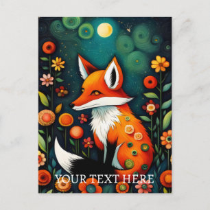 Carte Postale Peinture de renard floral de printemps