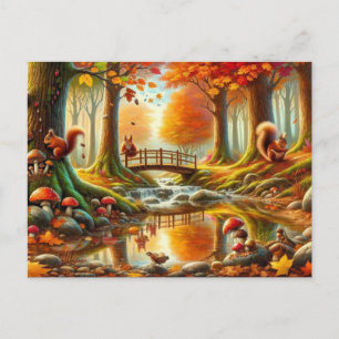 Carte Postale Peinture de scène de forêt automnale sereine