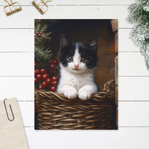 Carte Postale Peinture de scène hivernale de Tuxedo noir et blan