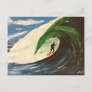Carte Postale Peinture de surfer surfant dans le tube